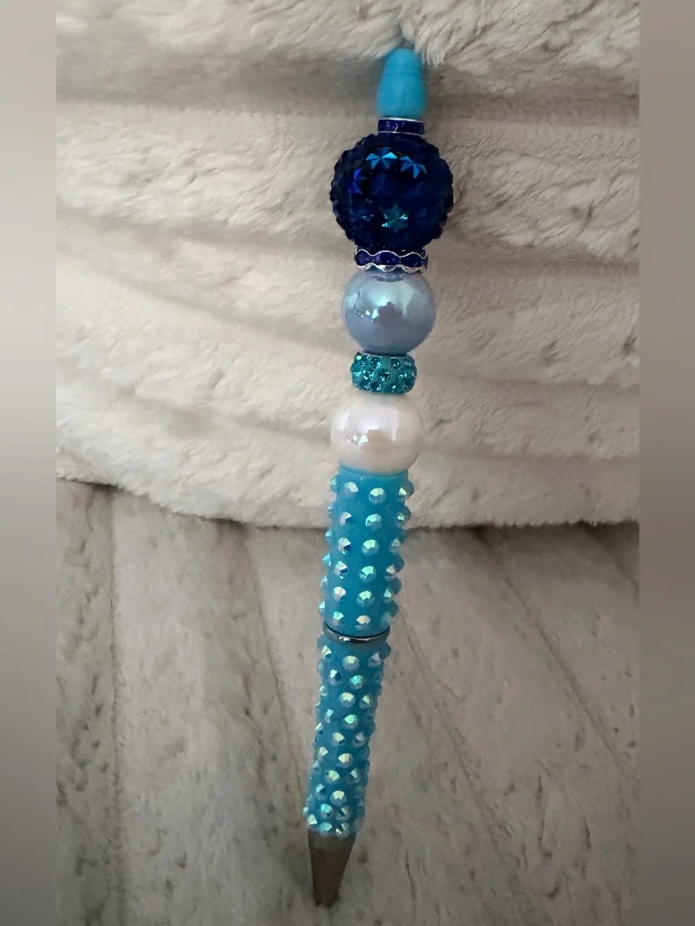Hand Crafted Blue Beaded Bling Pen